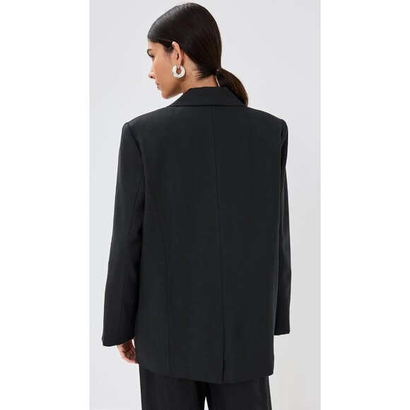 Women's Linen Blazer Small Black Notched Lapels Padded Shoulders - Picture 3 of 6